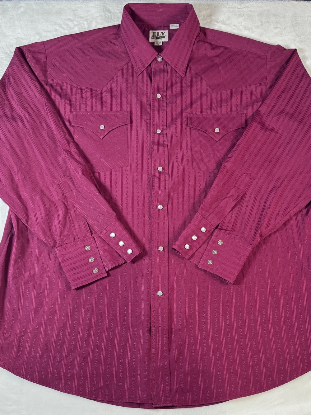 ELY Cattleman Men’s XL Burgundy Pearl Snap Western Cowboy Shirt Long Sleeve
